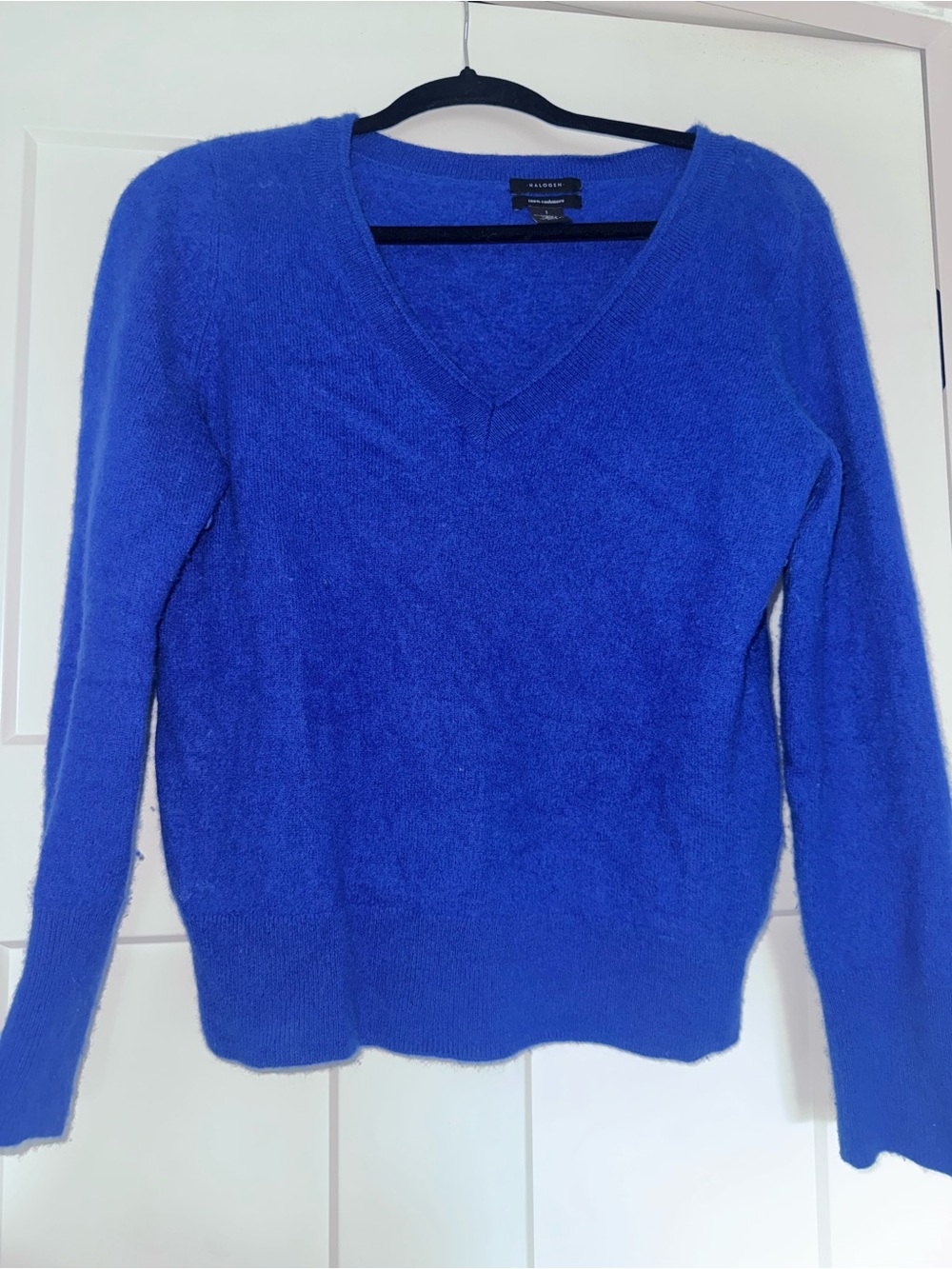 Halogen Royal Blue Cashmere V-Neck Sweater